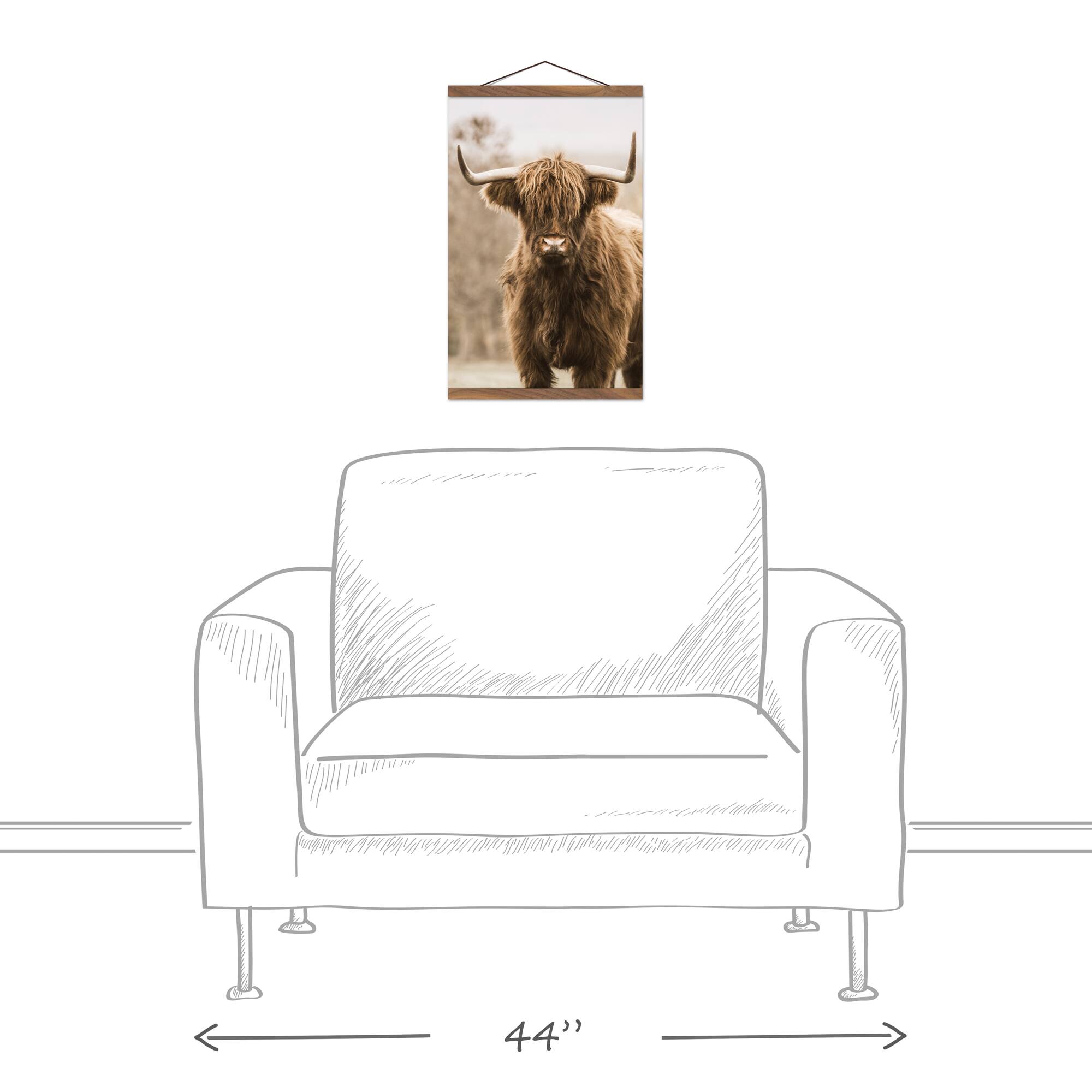Highland Cow Close Up 12" x 18" Teak Hanging Canvas